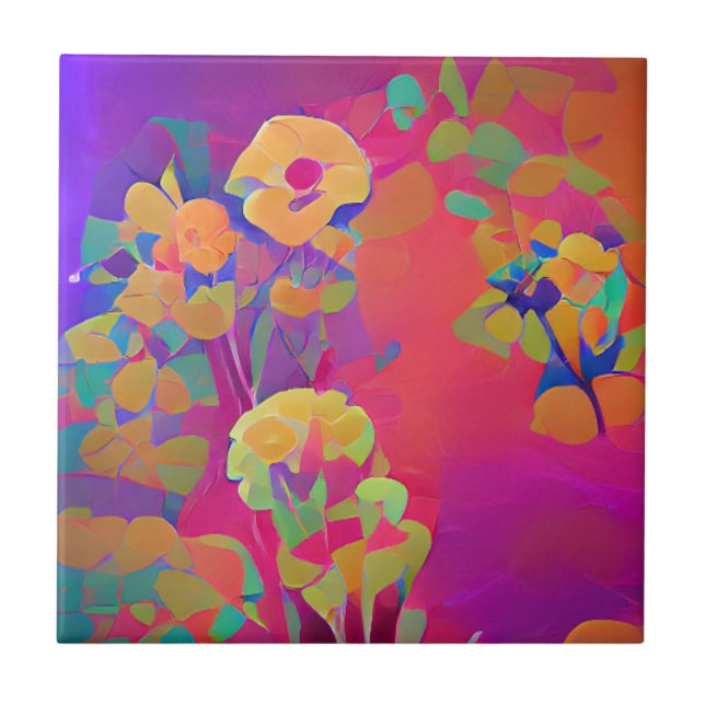 Blume in einem Feld bunt abstrakte Digitalkunst Fliese (Vorderseite)