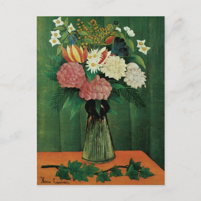 Blume in einer grünen Vase Postkarte (Vorderseite)