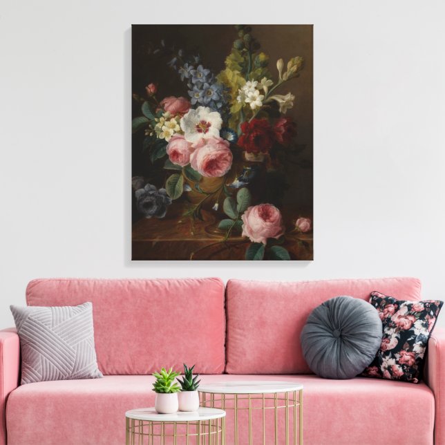 Blume in einer Vase auf einer Marmorkante Leinwanddruck (Insitu (Wohnzimmer))