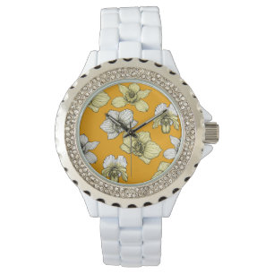 Blume in Gelb und Weiß Armbanduhr