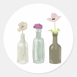 Blume in Glasflaschen. Pastellfarben Runder Aufkleber