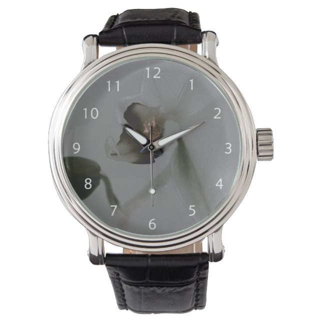 Blume in Grau Armbanduhr (Vorderseite)