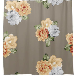 Blume in Grau und Creme mit Blätter Duschvorhang
