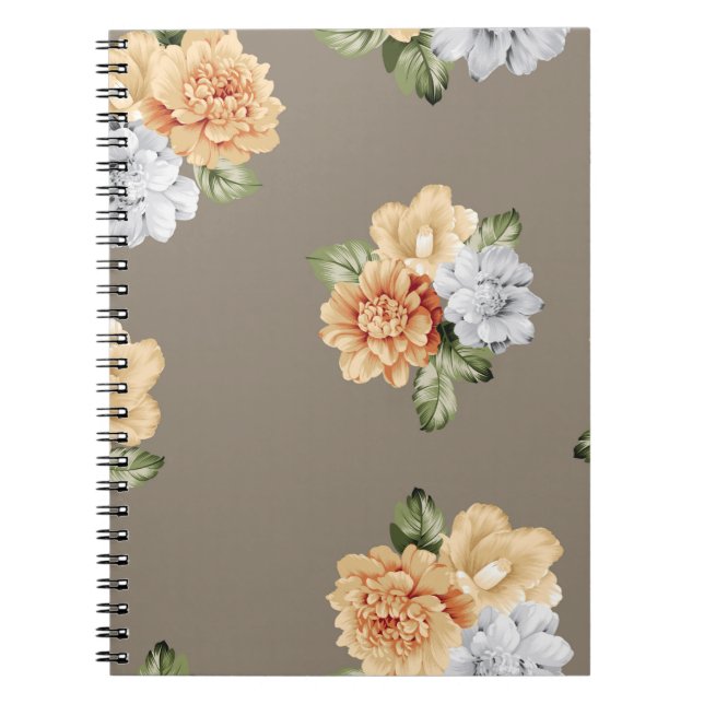 Blume in Grau und Creme mit Blätter Notizblock (Vorderseite)