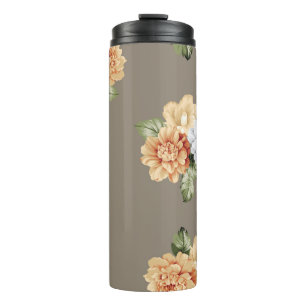 Blume in Grau und Creme mit Blätter Thermosbecher