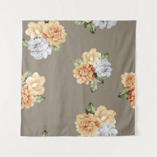 Blume in Grau und Creme mit Blätter Wandteppich