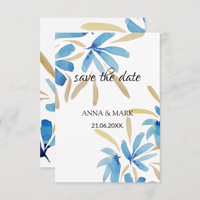 Blume in hellblau und goldfarben (Vorne/Hinten)