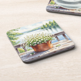 Blume in Kupfer-Topf am Lakehouse Deck Getränkeuntersetzer