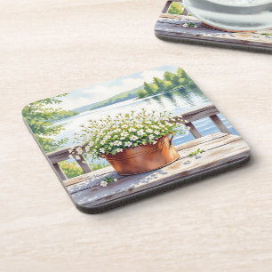 Blume in Kupfer-Topf am Lakehouse Deck Getränkeuntersetzer