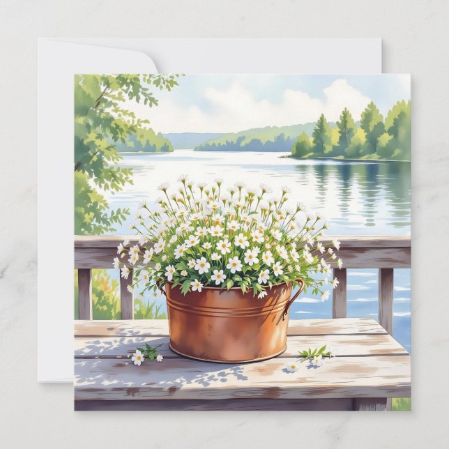 Blume in Kupfer-Topf am Lakehouse Deck Karte (Vorderseite)