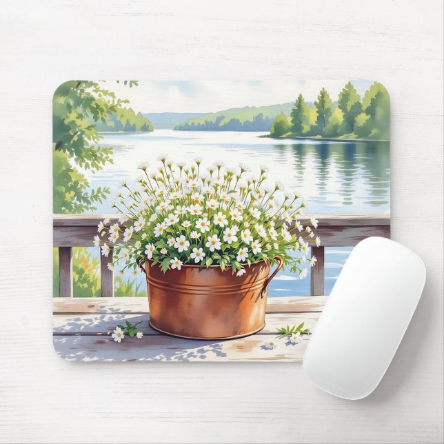 Blume in Kupfer-Topf am Lakehouse Deck Mousepad (Mit Mouse)