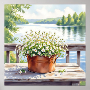 Blume in Kupfer-Topf am Lakehouse Deck Poster