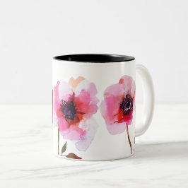 Blume in leuchtend rosa Aquarellfarbe Zweifarbige Tasse