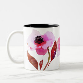 Blume in leuchtend rosa Aquarellfarbe Zweifarbige Tasse