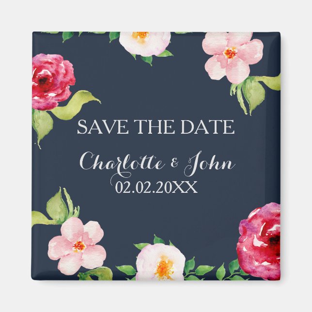 Blume in Marine und Silber Magnet (Vorne)