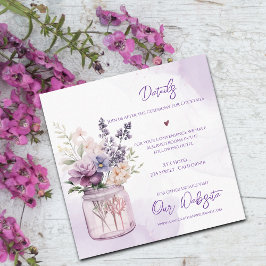 Blume in Mason Jar Lila Blumenhochzeit Details Begleitkarte
