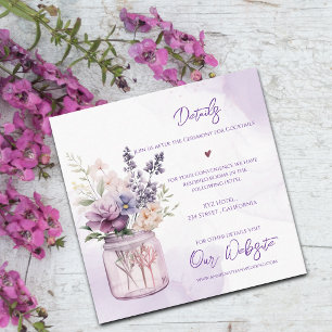 Blume in Mason Jar Lila Blumenhochzeit Details Begleitkarte