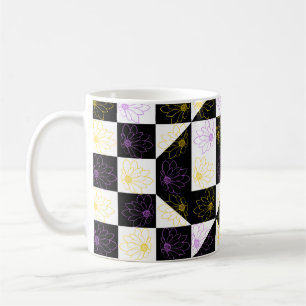 Blume in monochromatischer Ästhetik-Karo-Muster Kaffeetasse
