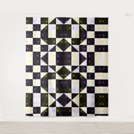 Blume in monochromen ästhetischen Schachbrettern Wandteppich