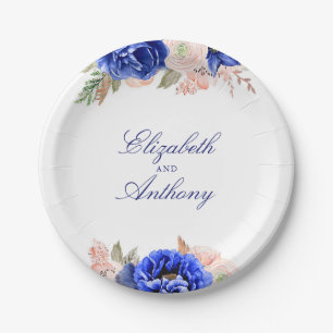 Blume in Navy und Rosa Wasserfarbe Elegant Pappteller