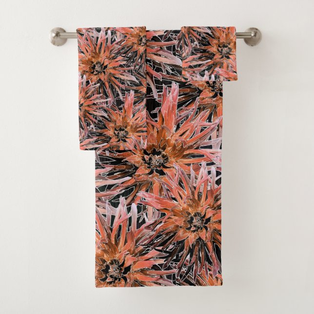 Blume in Orange und Braun. Badhandtuch Set (Insitu)