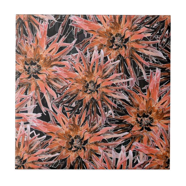 Blume in Orange und Braun. Fliese (Vorderseite)