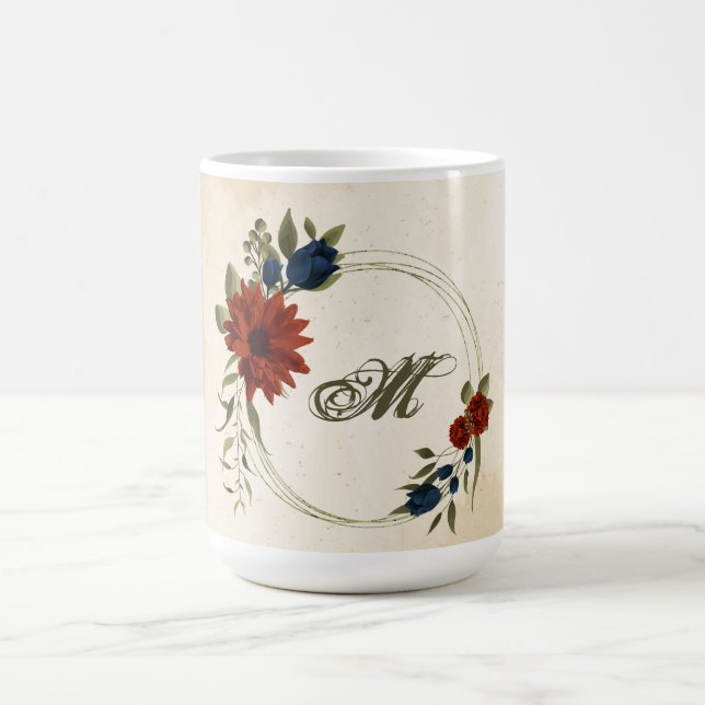 Blume in Orange und Marinebranche Kaffeetasse (Mittel)