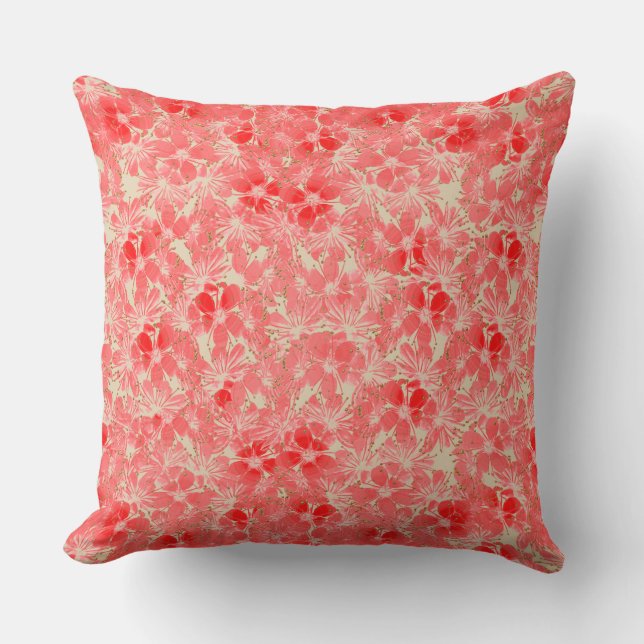 Blume in Pastellfarben, Rot und Rosa Kissen (Vorderseite)