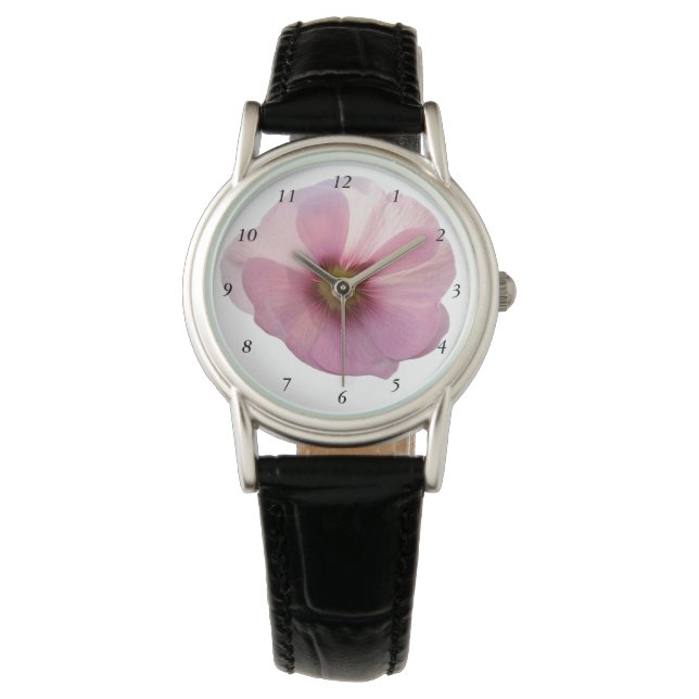 Blume in Pink Hollyhock Armbanduhr (Vorderseite)