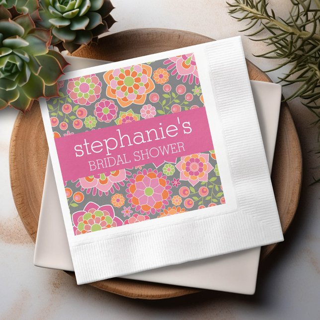 Blume in Pink und Limettengrün - Brautparty Serviette (Custom Bridal Shower Napkins)