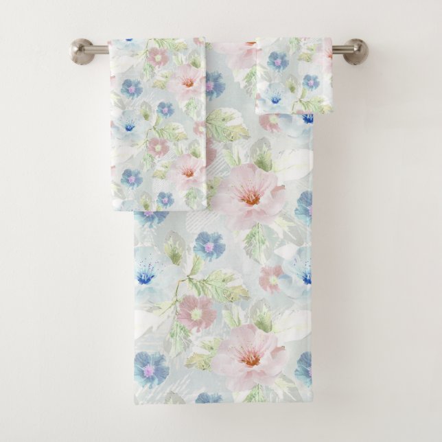 Blume in Rosa und Blau. Badhandtuch Set (Insitu)