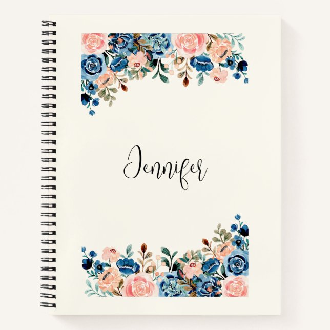 Blume in Rosa und Blau Notizbuch (Vorderseite)