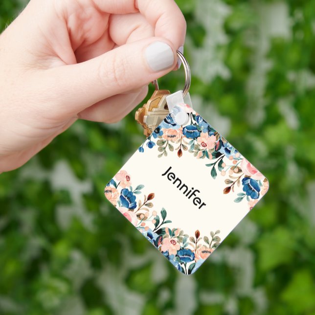 Blume in Rosa und Blau Schlüsselanhänger (Hand)
