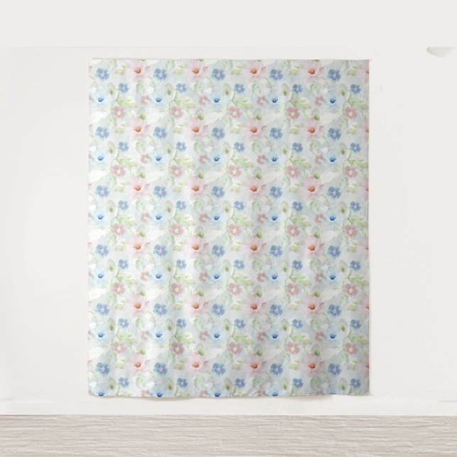 Blume in Rosa und Blau. Wandteppich (Vorderseite)