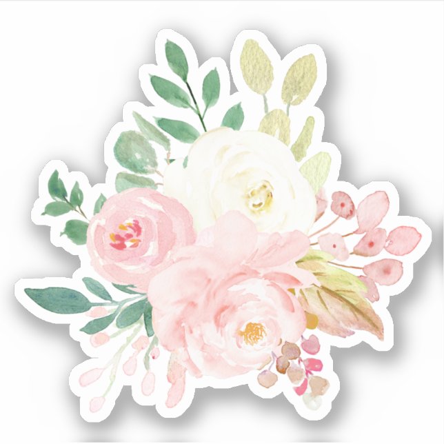 Blume in Rosa und Creme, blau, Aquarell Aufkleber (Vorderseite)