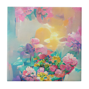 Blume in Rosa und Gelb Fliese