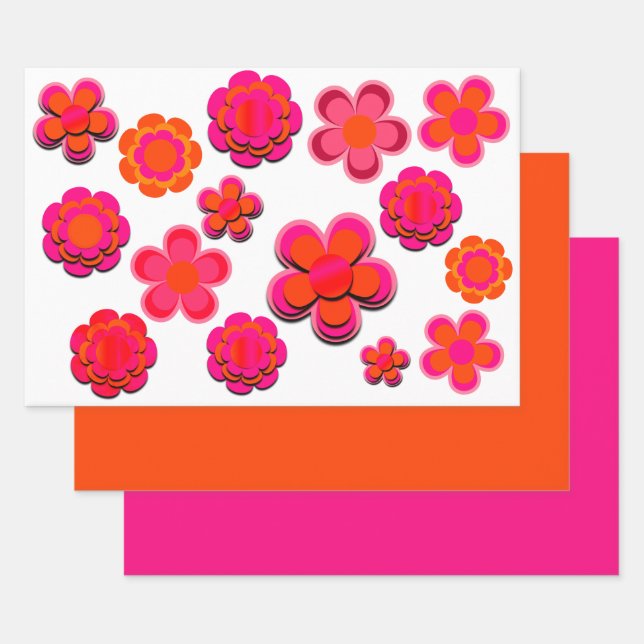 Blume in Rosa und Orange Geschenkpapier Set (Set)