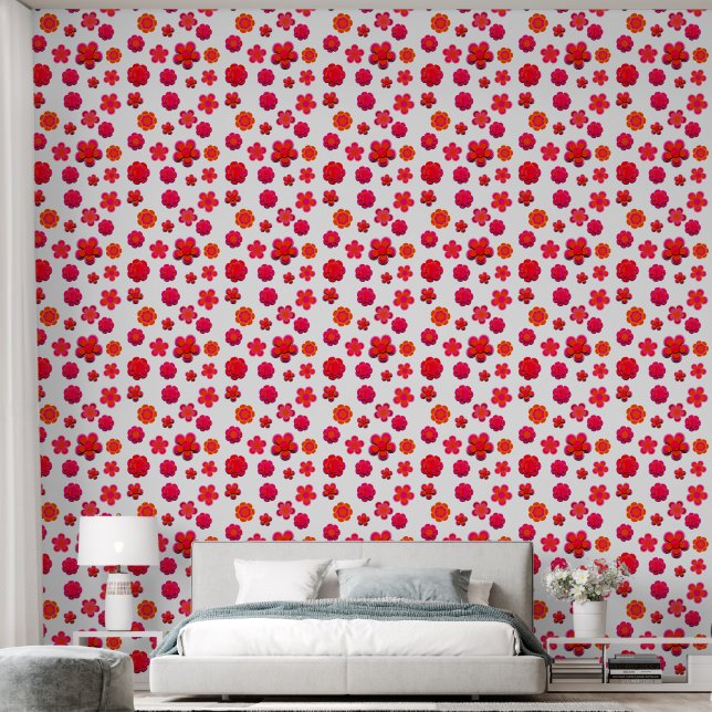 Blume in Rosa und Orange Tapete (Schlafzimmer)