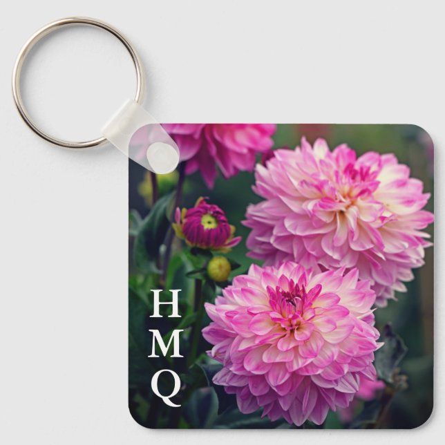 Blume in Rosa und Weiß Dahlia Schlüsselanhänger (Vorderseite)