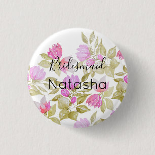 Blume in Rosa Violett Wasserfarben Handgemalt Button