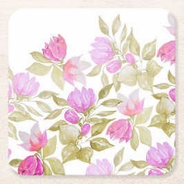 Blume in Rosa Violett Wasserfarben Handgemalt Rechteckiger Pappuntersetzer