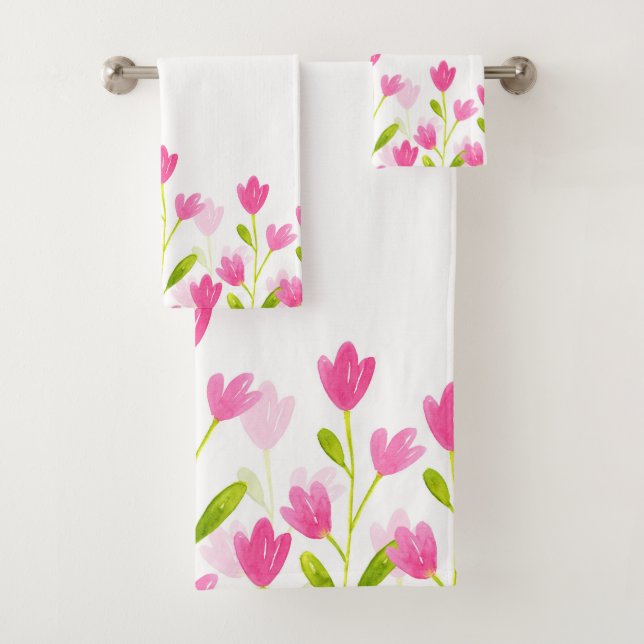 Blume in rosa Wasserfarben Badhandtuch Set (Insitu)