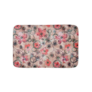 Blume in Rot auf Beige. Badematte
