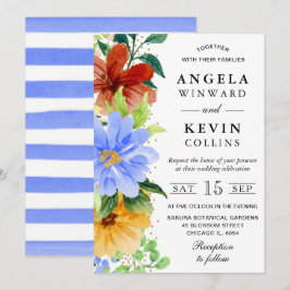 Blume in Rot-Gelb und Blau-Boho Hochzeiten Einladung