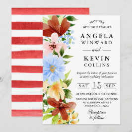 Blume in Rot-Gelb und Blau-Boho Hochzeiten Einladung