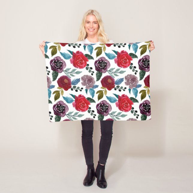 Blume in Rot und Bordeaux Fleecedecke (Beispiel)