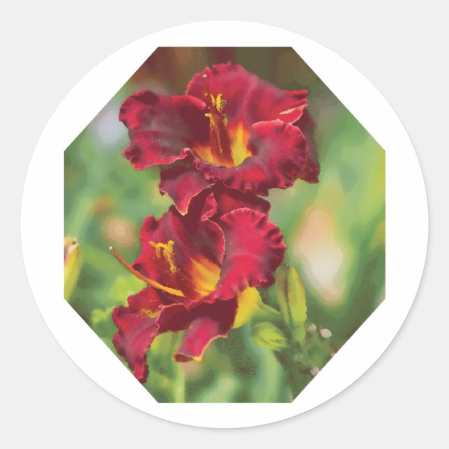 Blume in Rot und Gelb Runder Aufkleber (Vorderseite)