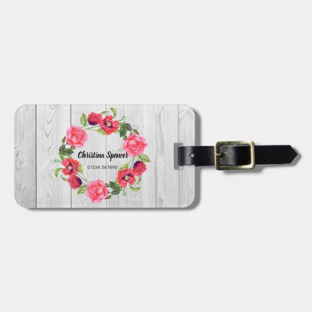 Blume in Rot und Rosa Kräne Gepäckanhänger (Vorderseite horizontal)