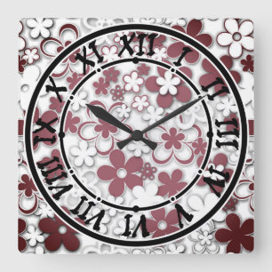 Blume in Rot und Weißpapier Quadratische Wanduhr