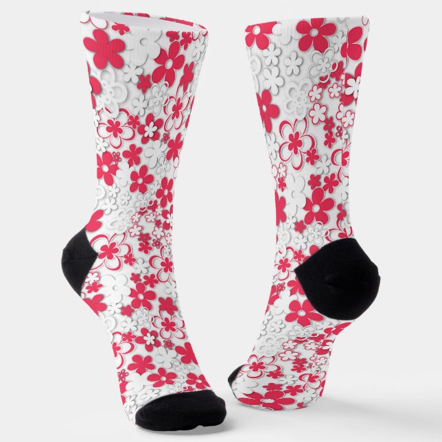 Blume in Rot und Weißpapier Socken (Gewinkelt)
